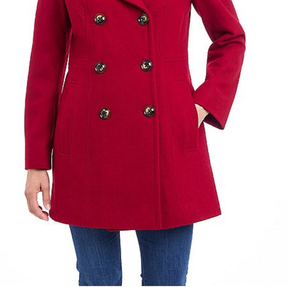Women's Double-Breasted Red Pea Coat  12/14